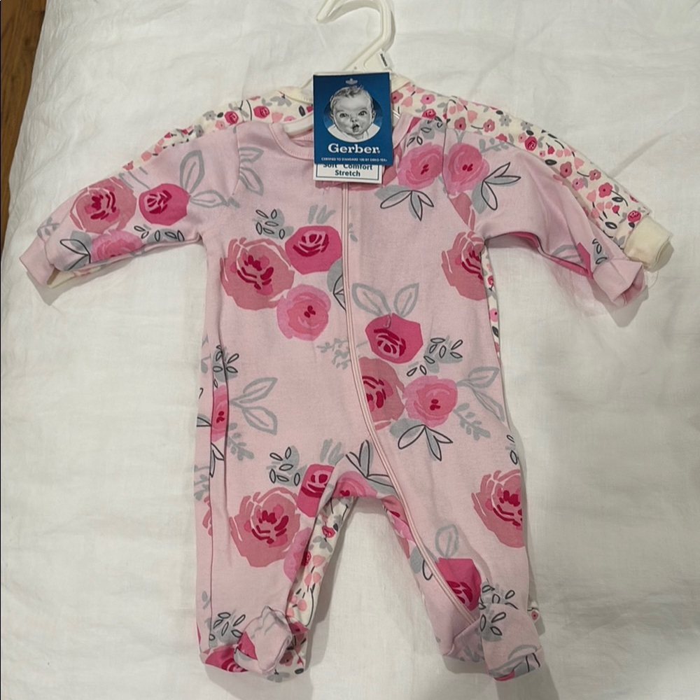 Gerber Pink Floral Footies - Set of 2